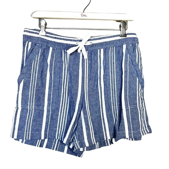 Nautica Soft Linen Pull On With Pockets Light Blue White Stripe Short Size Large - Picture 3 of 17